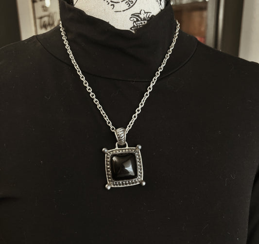 Black Onyx and Silver Pendant and Chain